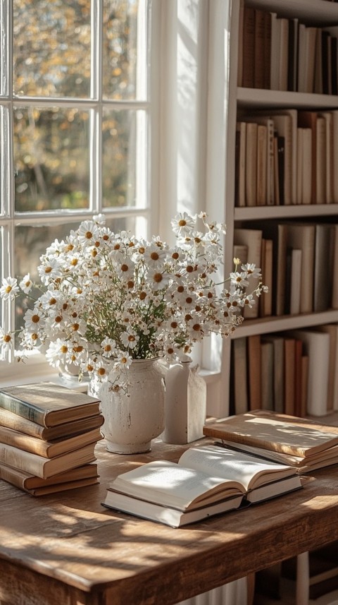 Front Shot of a Desk with Stacked Books – Feminine Blogger Aesthetic (488)