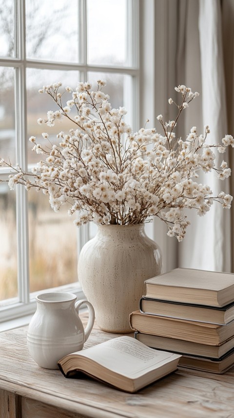 Front Shot of a Desk with Stacked Books – Feminine Blogger Aesthetic (489)