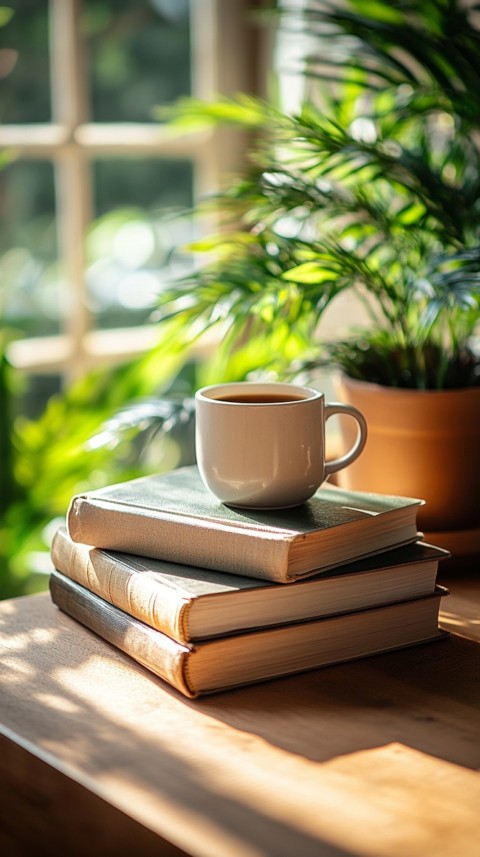 Front Shot of a Desk with Stacked Books – Feminine Blogger Aesthetic (516)