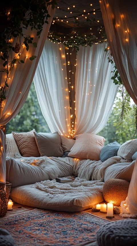 Inside a Cozy Blanket Fort with Cushions and Fairy Lights  Soft Aesthetic (4)