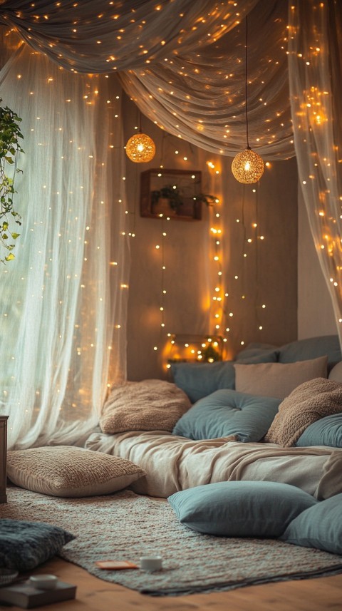 Inside a Cozy Blanket Fort with Cushions and Fairy Lights  Soft Aesthetic (3)