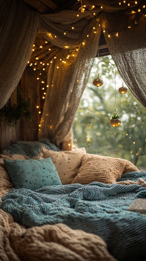 Inside a Cozy Blanket Fort with Cushions and Fairy Lights  Soft Aesthetic (20)