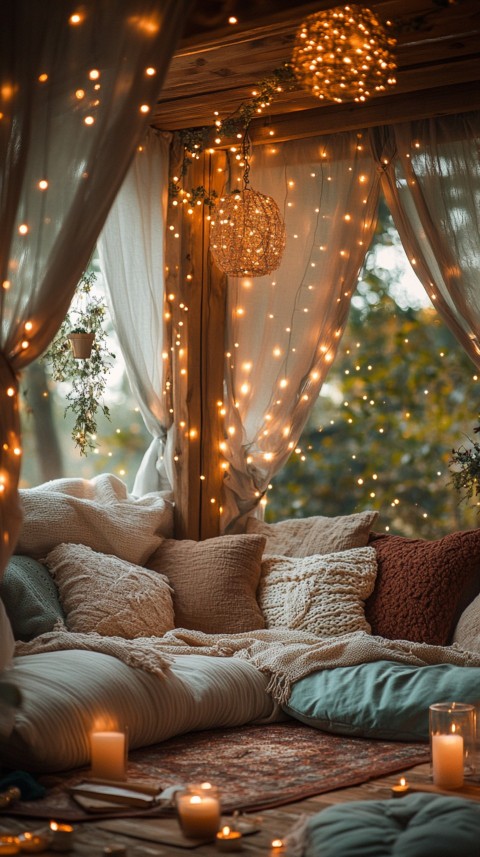 Inside a Cozy Blanket Fort with Cushions and Fairy Lights  Soft Aesthetic (17)