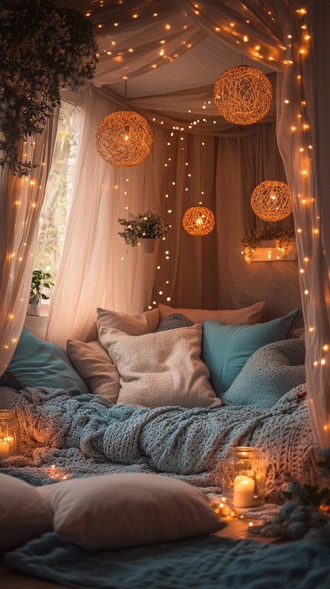 Inside a Cozy Blanket Fort with Cushions and Fairy Lights  Soft Aesthetic (15)