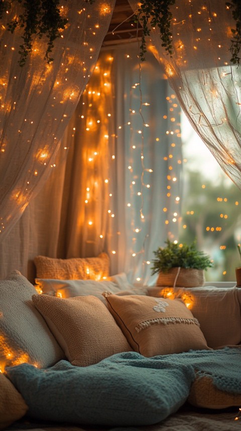 Inside a Cozy Blanket Fort with Cushions and Fairy Lights  Soft Aesthetic (24)