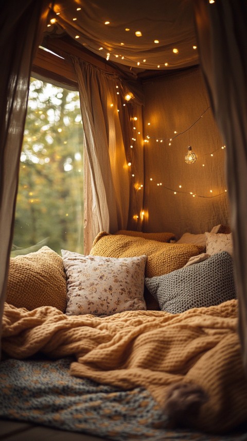 Inside a Cozy Blanket Fort with Cushions and Fairy Lights  Soft Aesthetic (22)