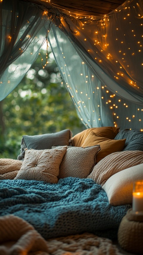 Inside a Cozy Blanket Fort with Cushions and Fairy Lights  Soft Aesthetic (63)