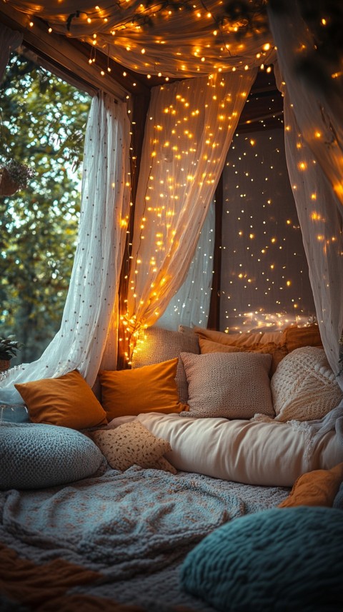 Inside a Cozy Blanket Fort with Cushions and Fairy Lights  Soft Aesthetic (56)