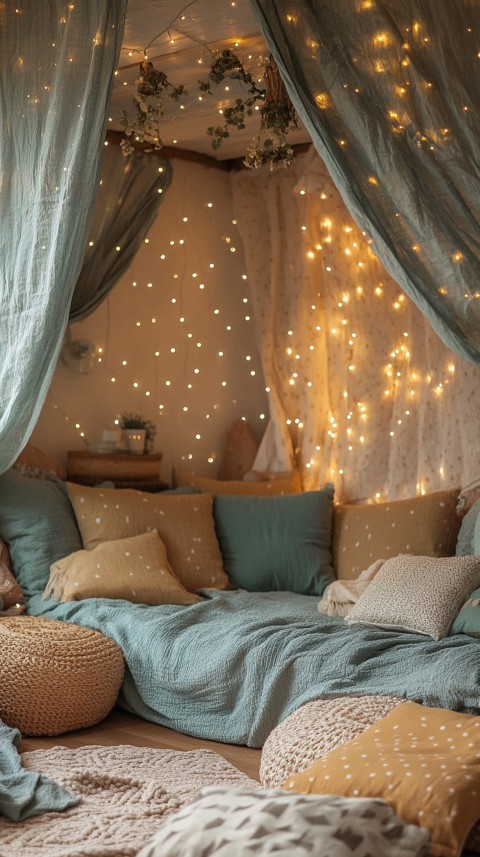 Inside a Cozy Blanket Fort with Cushions and Fairy Lights  Soft Aesthetic (74)