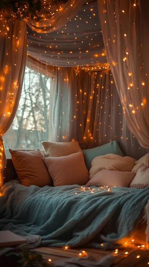 Inside a Cozy Blanket Fort with Cushions and Fairy Lights  Soft Aesthetic (97)