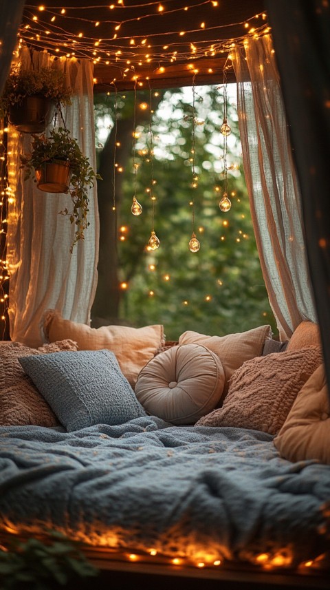 Inside a Cozy Blanket Fort with Cushions and Fairy Lights  Soft Aesthetic (93)