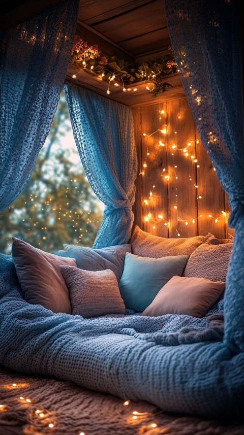 Inside a Cozy Blanket Fort with Cushions and Fairy Lights  Soft Aesthetic (82)