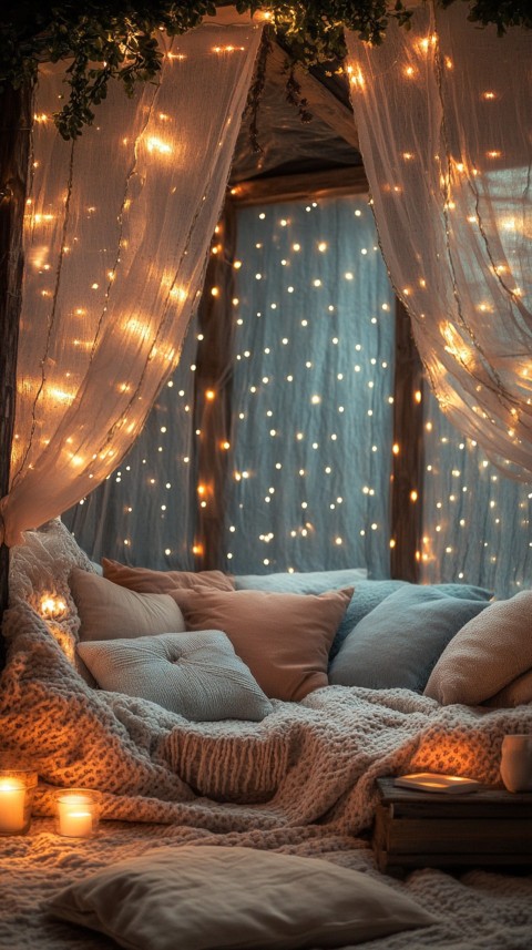 Inside a Cozy Blanket Fort with Cushions and Fairy Lights  Soft Aesthetic (114)