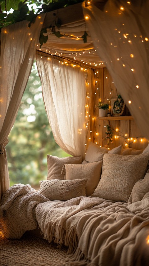 Inside a Cozy Blanket Fort with Cushions and Fairy Lights  Soft Aesthetic (127)