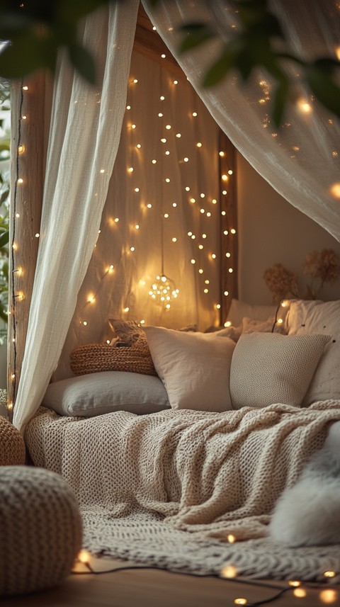 Inside a Cozy Blanket Fort with Cushions and Fairy Lights  Soft Aesthetic (134)