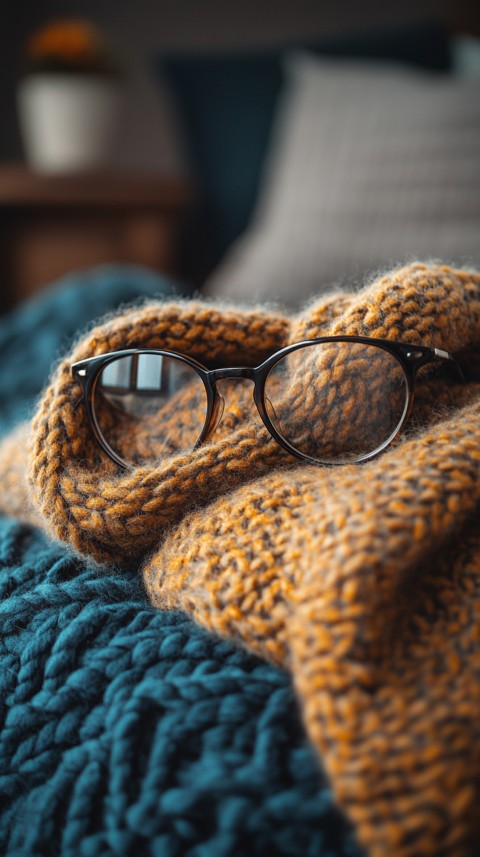 Overhead View of Bed Edge with Neatly Folded Clothes and Reading Glasses – Cozy Aesthetic (12)