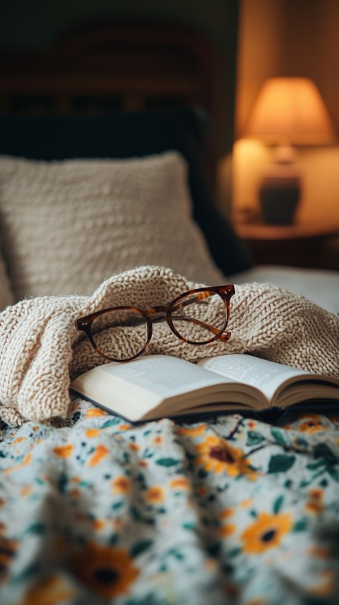 Overhead View of Bed Edge with Neatly Folded Clothes and Reading Glasses – Cozy Aesthetic (28)