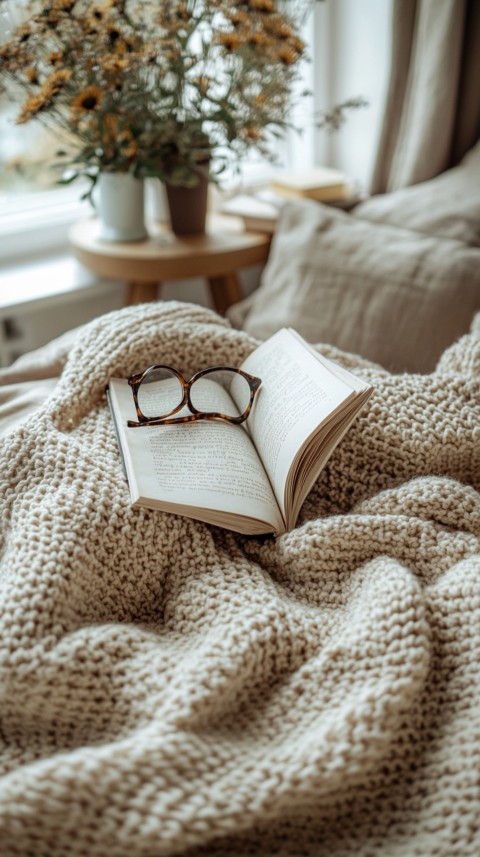 Overhead View of Bed Edge with Neatly Folded Clothes and Reading Glasses – Cozy Aesthetic (40)