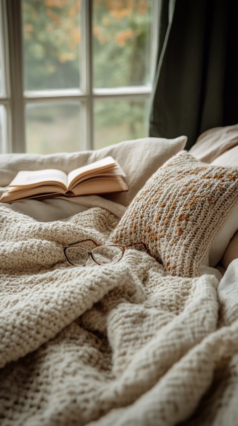 Overhead View of Bed Edge with Neatly Folded Clothes and Reading Glasses – Cozy Aesthetic (29)