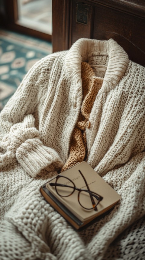 Overhead View of Bed Edge with Neatly Folded Clothes and Reading Glasses – Cozy Aesthetic (57)