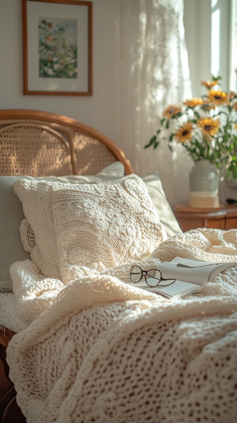 Overhead View of Bed Edge with Neatly Folded Clothes and Reading Glasses – Cozy Aesthetic (74)