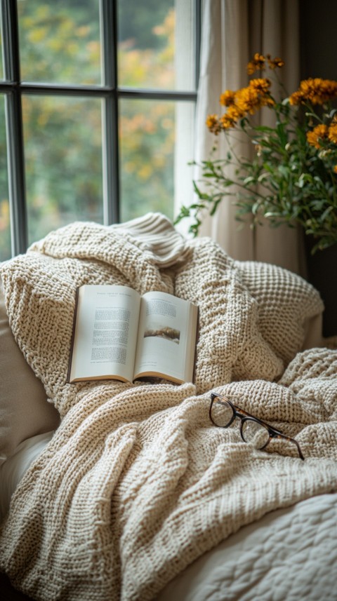 Overhead View of Bed Edge with Neatly Folded Clothes and Reading Glasses – Cozy Aesthetic (83)