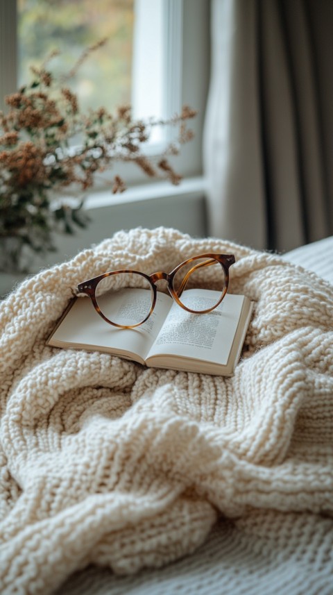 Overhead View of Bed Edge with Neatly Folded Clothes and Reading Glasses – Cozy Aesthetic (112)