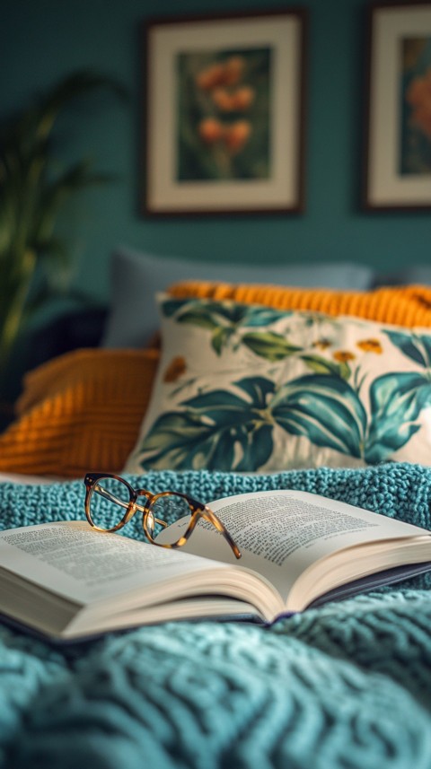 Overhead View of Bed Edge with Neatly Folded Clothes and Reading Glasses – Cozy Aesthetic (126)