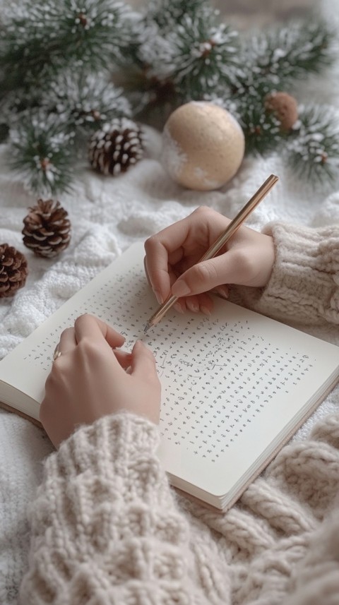 Woman’s Hands Writing on an Open Notebook on a White Desk – Cozy Feminine Blogger Aesthetic (17)