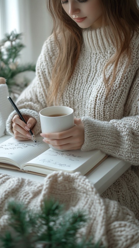 Woman’s Hands Writing on an Open Notebook on a White Desk – Cozy Feminine Blogger Aesthetic (44)