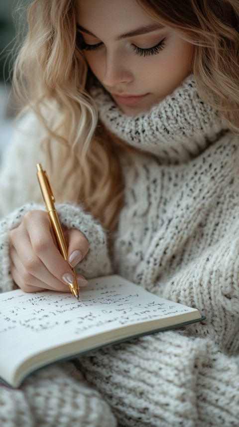 Woman’s Hands Writing on an Open Notebook on a White Desk – Cozy Feminine Blogger Aesthetic (80)