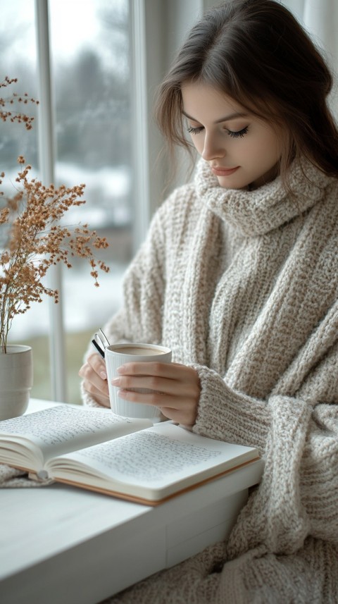 Woman’s Hands Writing on an Open Notebook on a White Desk – Cozy Feminine Blogger Aesthetic (92)