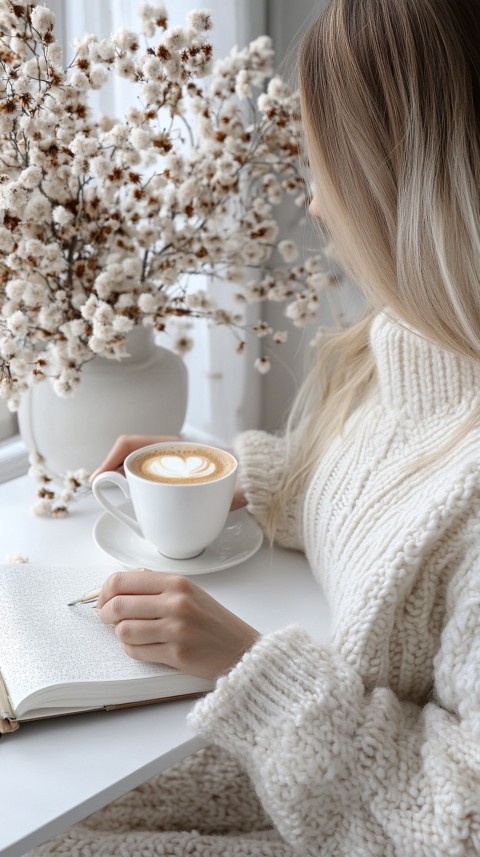 Woman’s Hands Writing on an Open Notebook on a White Desk – Cozy Feminine Blogger Aesthetic (86)