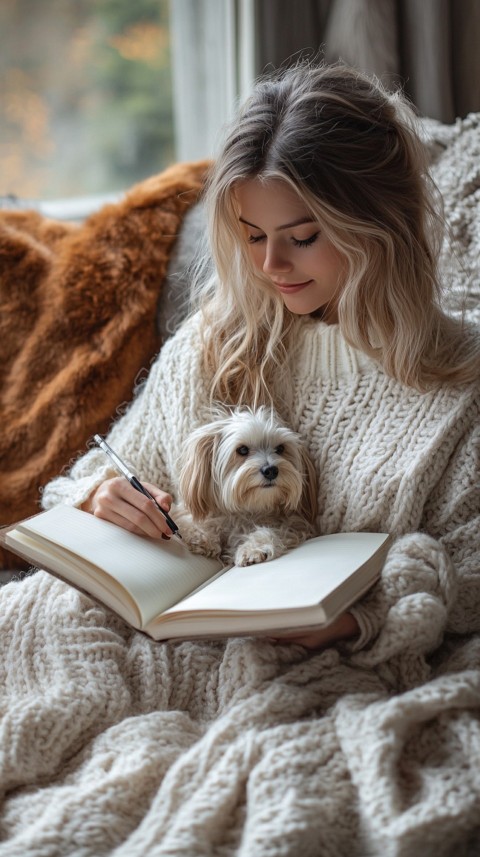 Woman’s Hands Writing on an Open Notebook on a White Desk – Cozy Feminine Blogger Aesthetic (157)