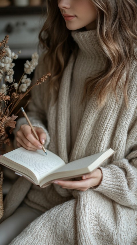 Woman’s Hands Writing on an Open Notebook on a White Desk – Cozy Feminine Blogger Aesthetic (139)