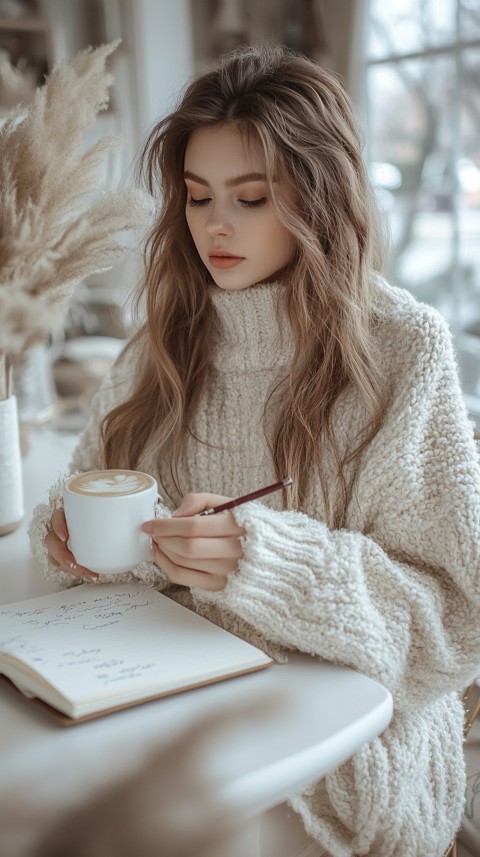 Woman’s Hands Writing on an Open Notebook on a White Desk – Cozy Feminine Blogger Aesthetic (220)