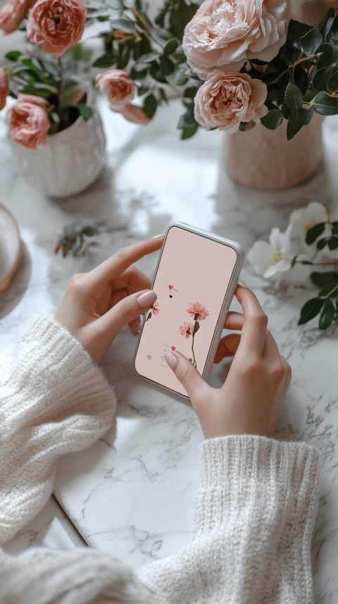 Woman's Hands Typing on a Mobile Phone – Feminine Blogger Aesthetic (110)