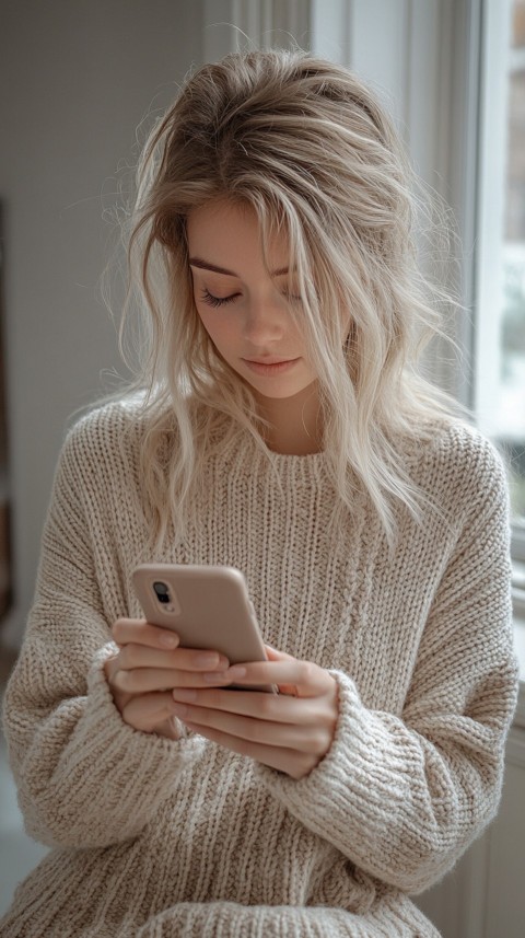 Woman's Hands Typing on a Mobile Phone – Feminine Blogger Aesthetic (230)