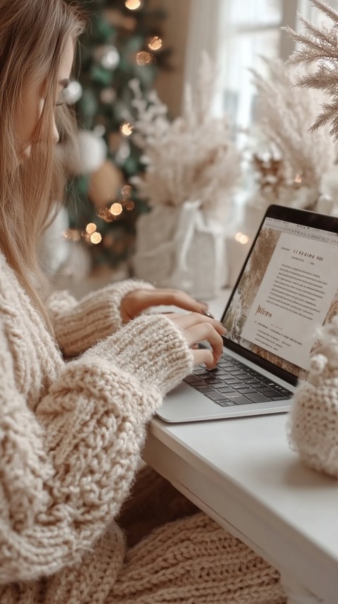 Hands Typing on a Laptop on a White Desk with Minimal Decoration – Cozy Feminine Blogger Aesthetic (92)