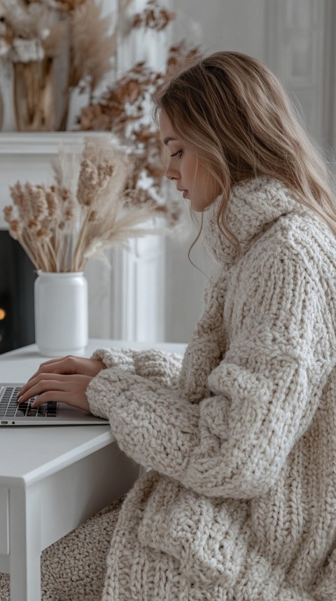 Hands Typing on a Laptop on a White Desk with Minimal Decoration – Cozy Feminine Blogger Aesthetic (116)