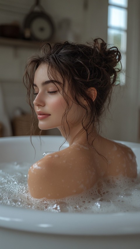 Low Angle View of a Woman Relaxing in a Clean White Bathtub – Cozy Aesthetic (7)