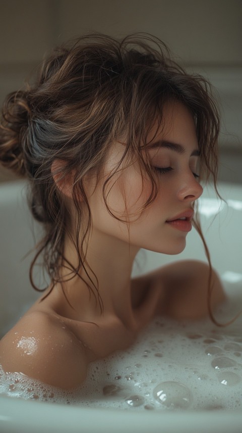 Low Angle View of a Woman Relaxing in a Clean White Bathtub – Cozy Aesthetic (20)