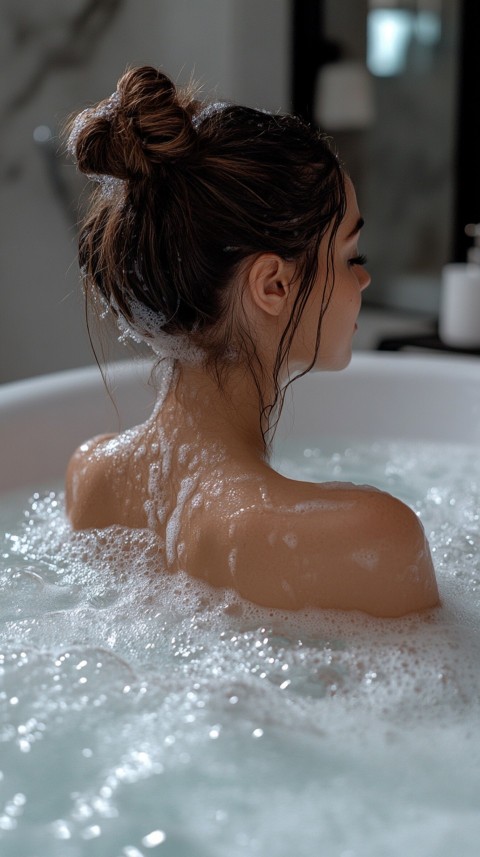 Low Angle View of a Woman Relaxing in a Clean White Bathtub – Cozy Aesthetic (16)