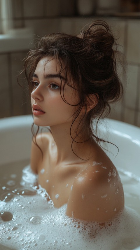 Low Angle View of a Woman Relaxing in a Clean White Bathtub – Cozy Aesthetic (27)