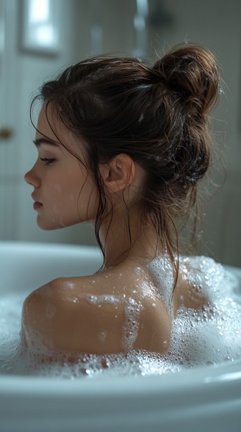 Low Angle View of a Woman Relaxing in a Clean White Bathtub – Cozy Aesthetic (59)