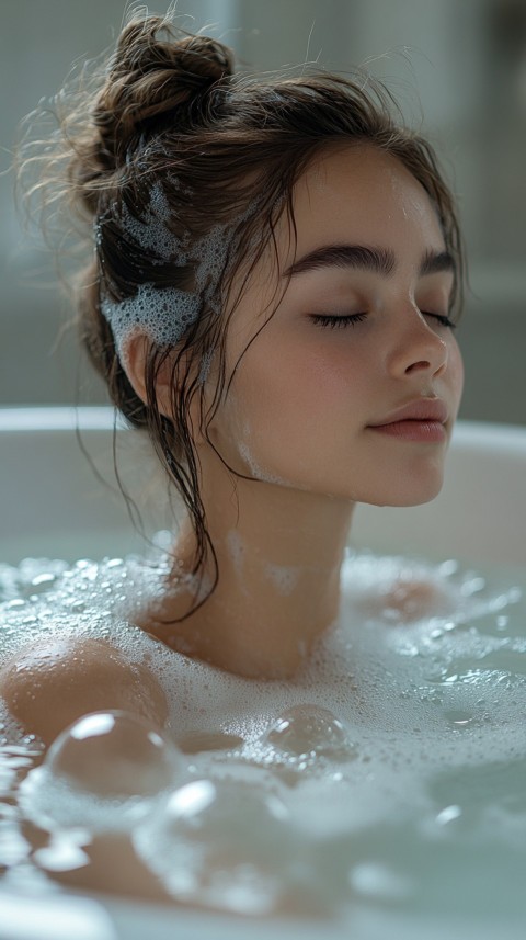 Low Angle View of a Woman Relaxing in a Clean White Bathtub – Cozy Aesthetic (47)