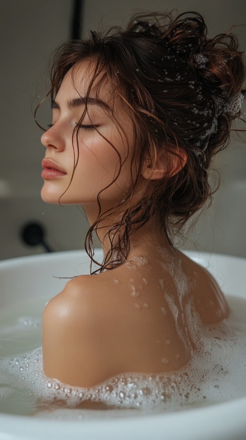 Low Angle View of a Woman Relaxing in a Clean White Bathtub – Cozy Aesthetic (57)