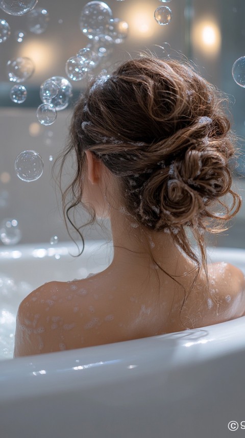 Low Angle View of a Woman Relaxing in a Clean White Bathtub – Cozy Aesthetic (52)