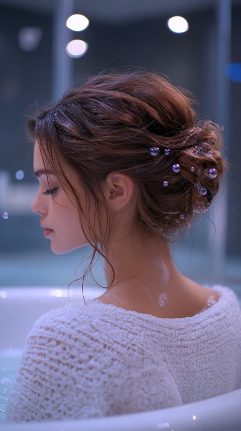 Low Angle View of a Woman Relaxing in a Clean White Bathtub – Cozy Aesthetic (42)