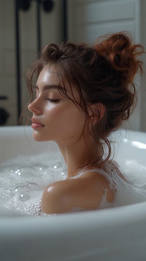 Low Angle View of a Woman Relaxing in a Clean White Bathtub – Cozy Aesthetic (61)